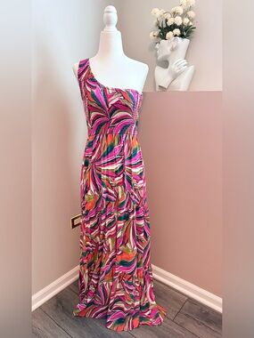 Abel the Label Women’s Small One-Shoulder Pink Maxi Summer Vacation Dress